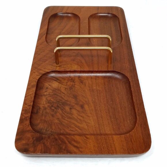 Vintage MCM Wood Dresser Valet Tray Made in USA Mission Crafted in California - Picture 2 of 8